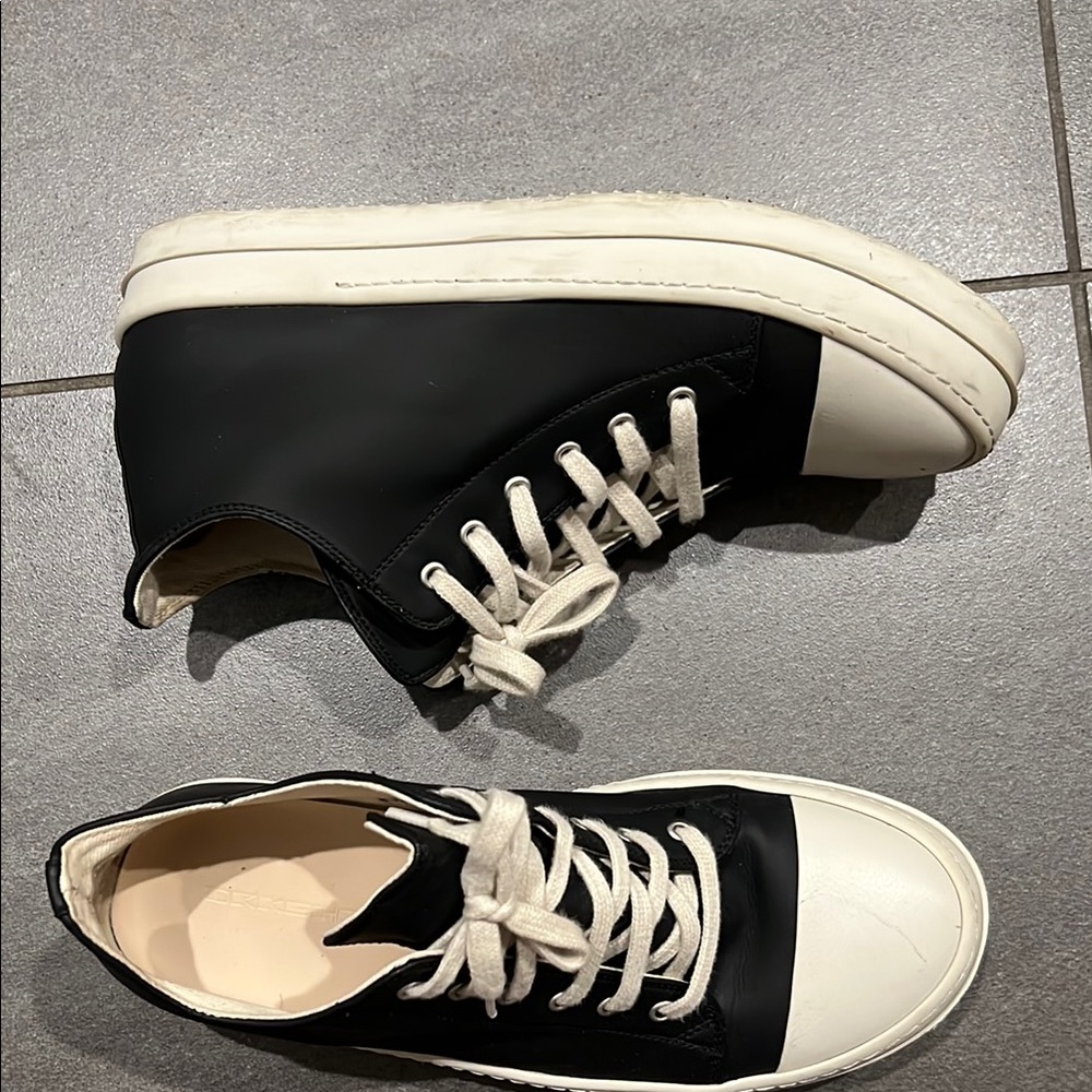 Rick Owens Black and White Low-Top Sneakers
